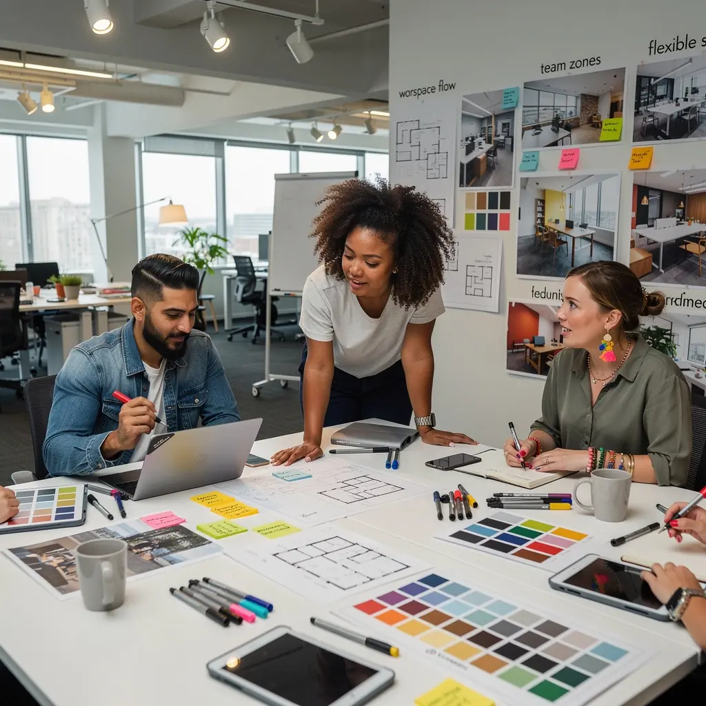 Stylowy kącik do pracy z ergonomicznymi meblami i akcentami kolorystycznymi.